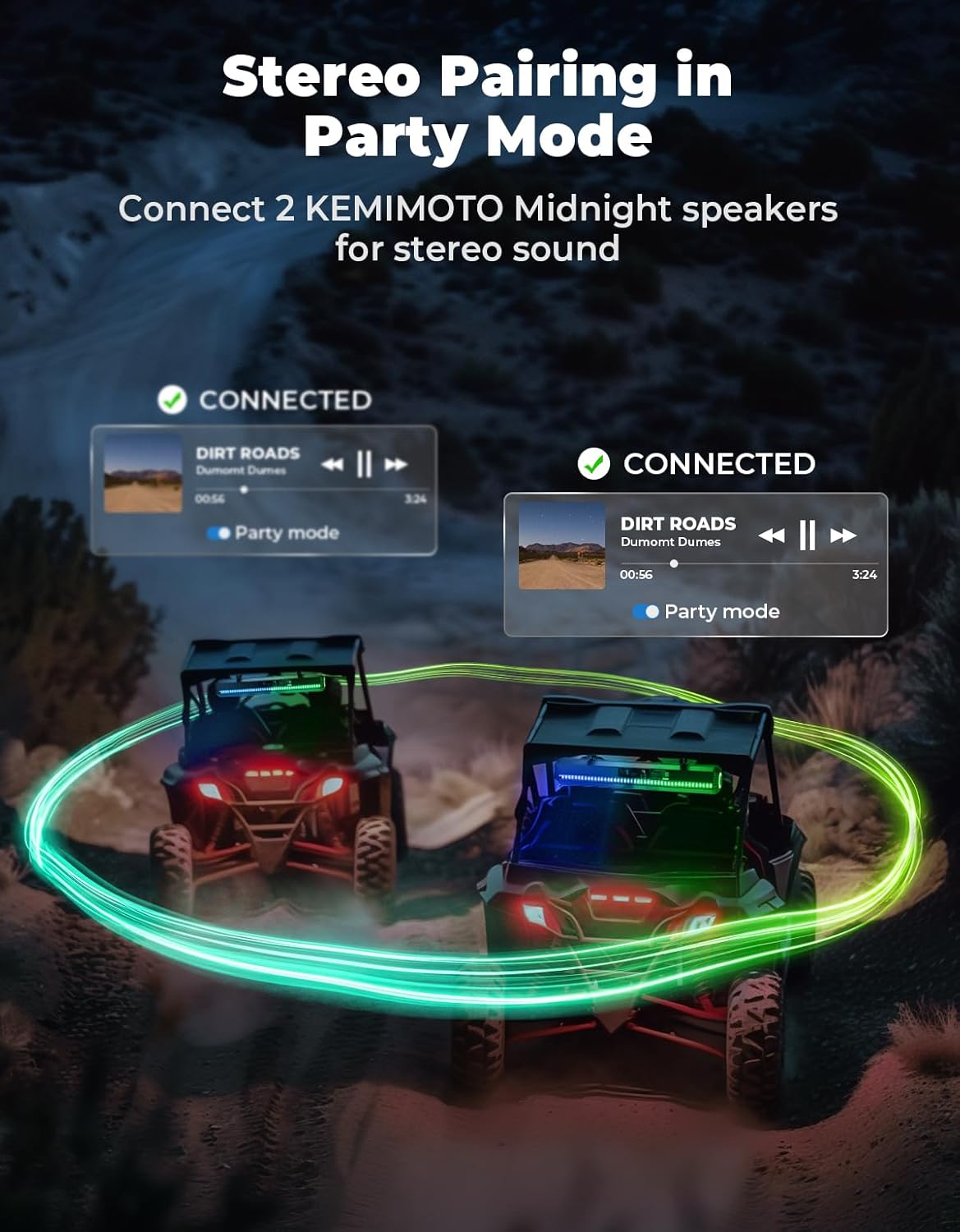 KEMIMOTO 2025 Midnight 80 32-inch UTV Sound Bar, IP66 Waterproof Golf Cart Sound Bar, ATV Speaker Bluetooth with RGB, SxS Soundbar Compatible with Polaris RZR Can-Am w/ 1-2 in Roll Bar